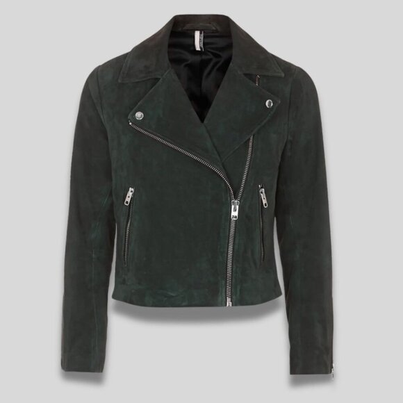 Topshop Jackets & Blazers - TOPSHOP Suede Caddy Moto Jacket Dark Green Size US 2